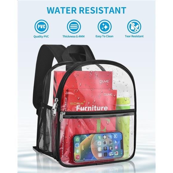 Clear Backpack Stadium Approved 12×6×12,Clear StadiumBag for Concert Sport Event - Picture 4 of 6